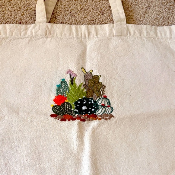 mommajsews Handbags - Hand Embroidered Cactus Canvas Tote Bag